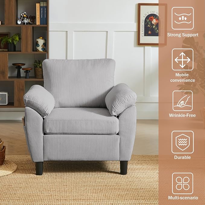 4 Piece Modern Corduroy Sofa Set, L-Shaped Sectional Couch - Image 6