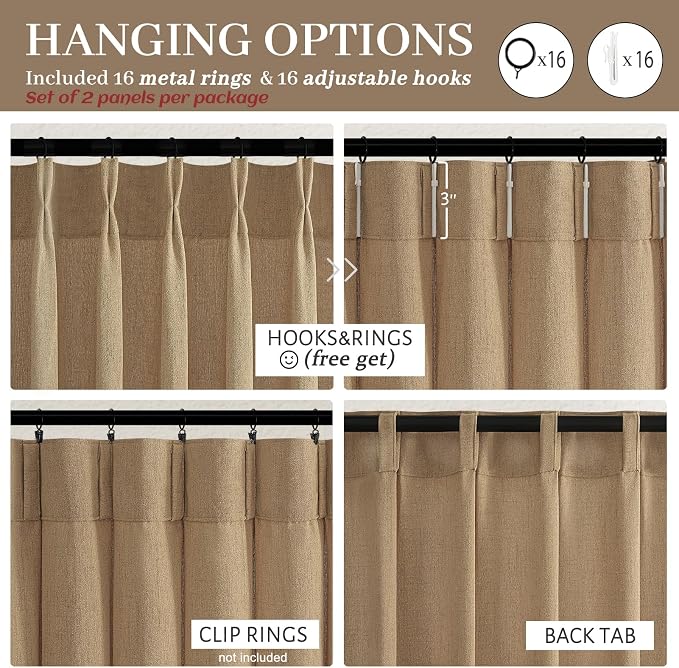 Rust Brown Pleated Flax Linen 102 Inch Extra Long Curtains - Image 4