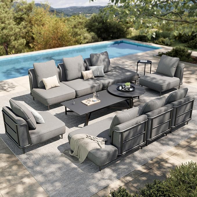 HERA'S HOUSE Metal Patio Furniture Set, Modular 10 Seats, 1 Nesting Coffee by HERASHOUSE