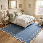 GarveeHome 5x7 Scalloped Area Rug Blue Washable Bedroom Living Room Rug | Soft - Image 2
