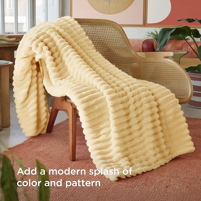 Bedsure Soft Twin Blanket for Bed Decor Gifts Custard Yellow 60"x80" | Birthday - Image 3