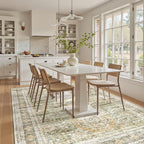 Soalmost 5x7 Area Rug Green/Orange Low Pile Washable Trendy Faded Style Rug | - Image 3