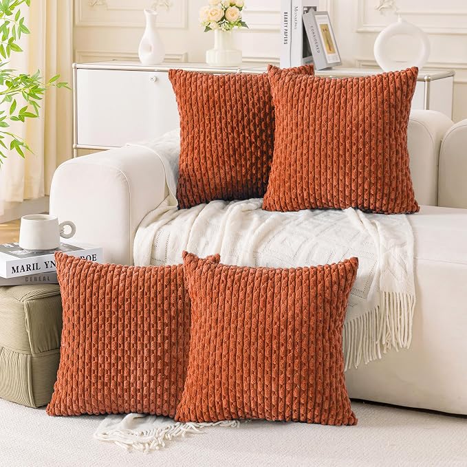 Set of 4 Burnt Orange Decorative Throw Pillow Covers 24x24 Inch Corduroy Pillow by Cozoomy