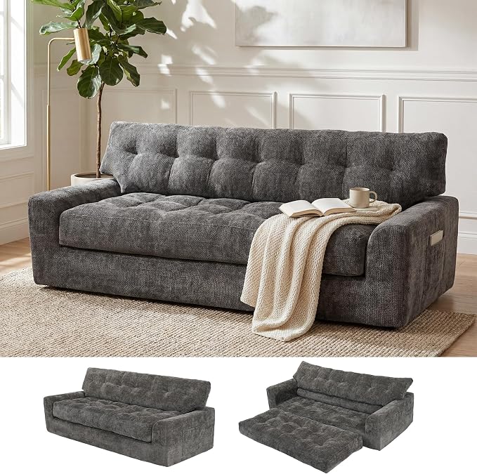 MONVANE 75.6" Convertible 3 Seater Sofa, Comfy Chenille Cloud Couch by MONVANE