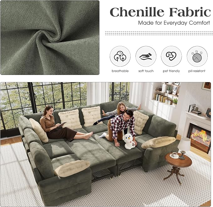 Ihanherry Large U-Shaped Sectional Sofa Bed, 8-Seater Convertible Sleeper - Image 4