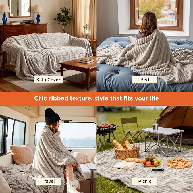 Bedsure Soft Cal Size Blanket for Bed Beige 102"x96" | Birthday Gifts for Women - Image 4