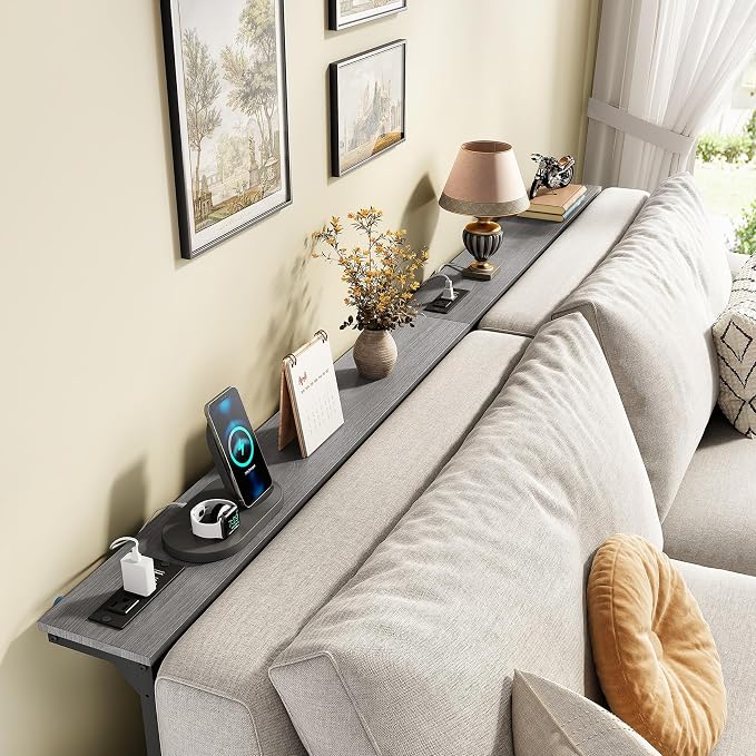 Kitstorack 2-Pack Dark Gray Long Sofa Table Behind Couch, Adjustable Height & 2 - Image 2