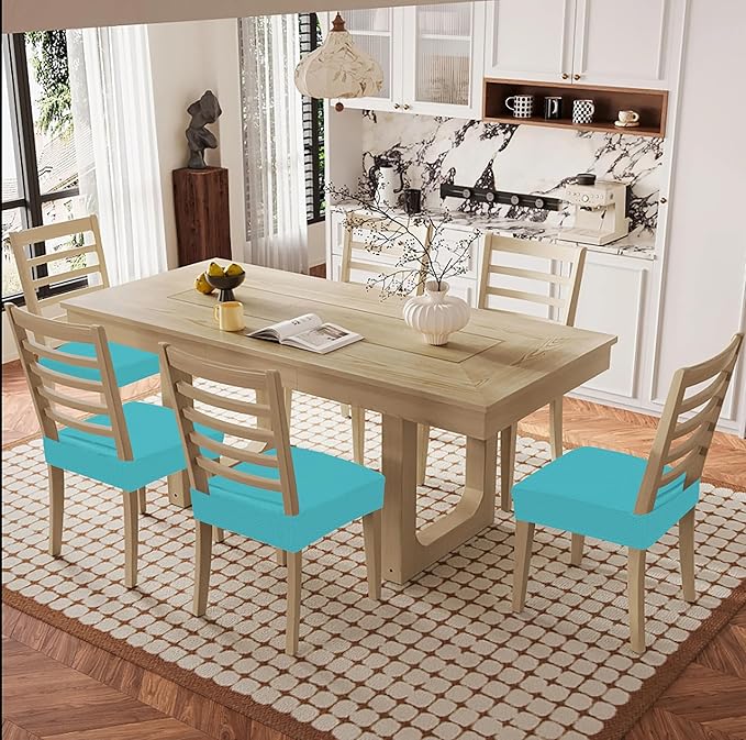 Smiry Waterproof Seat Covers for Dining Room Chairs Set of 6, Stretch Jacquard - Image 8