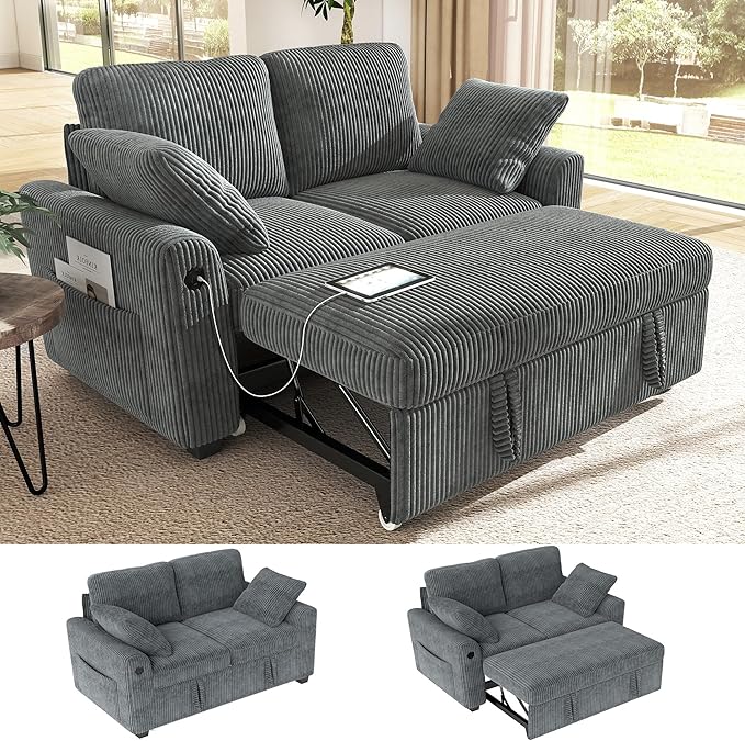 Ihanherry 59-inch Corduroy Convertible Sofa Bed by iHanHerry