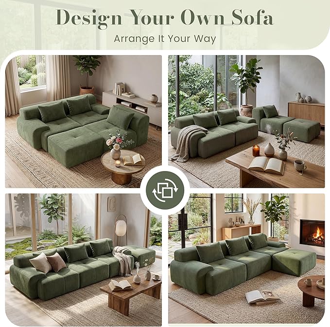 GRUSIGN 108'' Modular Sectional Boneless Sofa, Tufted Sectional Couches - Image 3