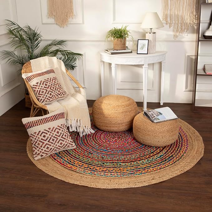 · REDEARTH · Jute Circular Low Pouf Ottoman - Image 9