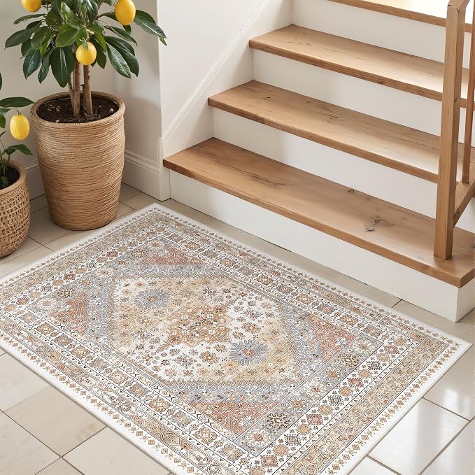 3x4 Washable Area Rug for Entryway Non Slip Kitchen Rugs, Soft Vintage Living - Image 5