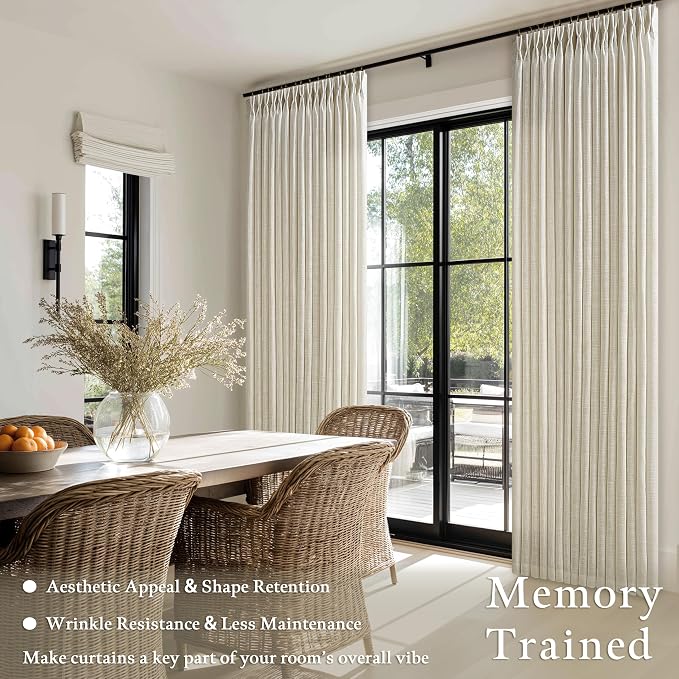 98 Inch Beige Linen Semi Sheer Pinch Pleated Curtains 50 Inch Wide 2 Panels | - Image 6
