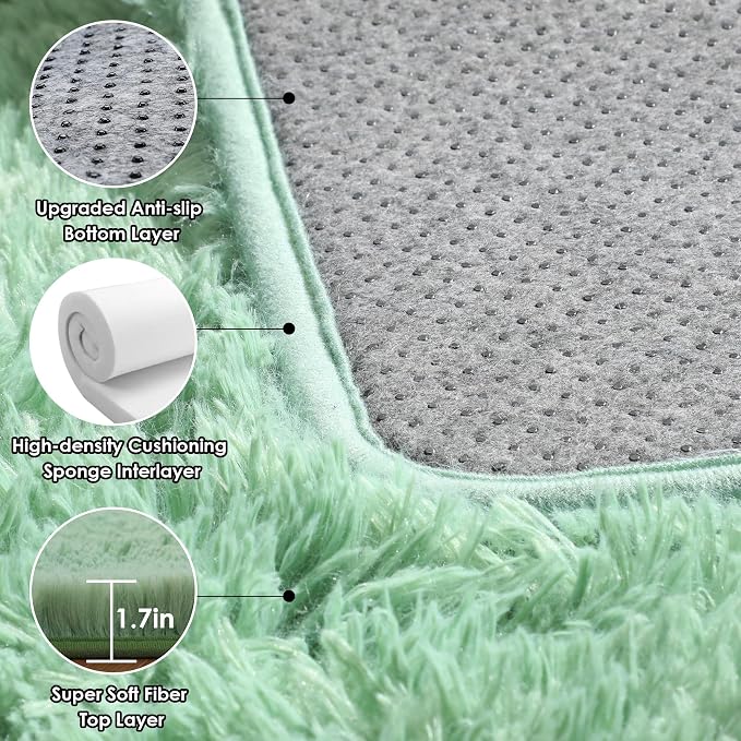 Sage Green Rugs for Living Room Bedroom, 5x8 Fluffy Bedside Area Rug, Soft - Image 3