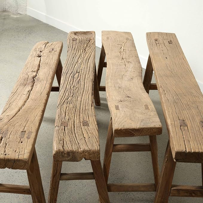 Artissance 20" H Vintage Noodle Bench 5-5.5ft Long Weathered Natural - Image 7