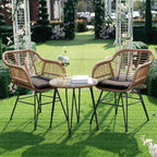 3 Piece Outdoor Wicker Furniture Bistro Set, Rattan Chairs Conversation Sets - Image 8
