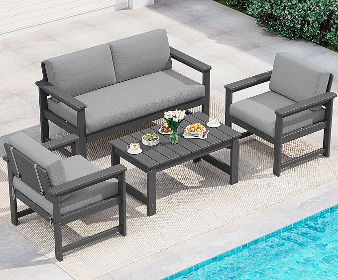SERWALL 4 Pieces HDPE Outdoor Sofa Set by SERWALL