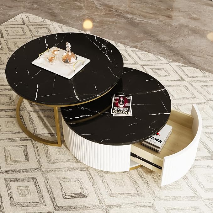 Modern Round Nesting Coffee Table Fluted - Image 4