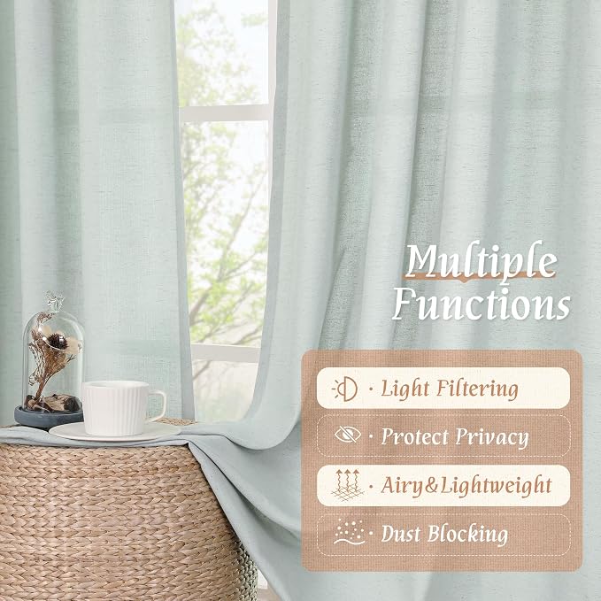 Semi Sheer Linen Curtains 63 Inch Length - Image 9