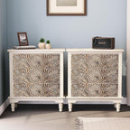 HOMPUS Nightstands Set of 2, Night Stand w Flower Pattern, Bedside Table Set of - Image 9