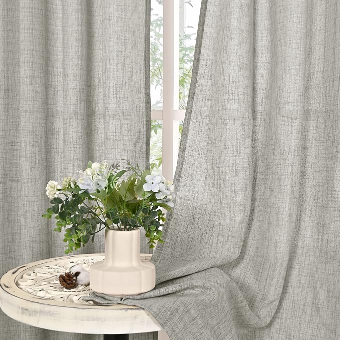 YoungsTex Light Grey Linen Curtains 40 Inch Length - Image 9
