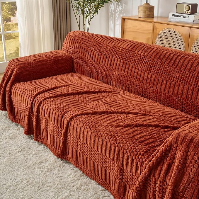 Fuzzy Hobo Couch Cover for Sectional Sofa, Sofa Slipcover for 2 Cushion Couch by JungleStar