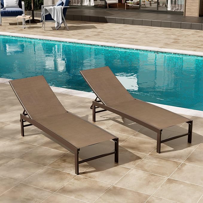 Crestlive Products Lounge Chair Outdoor Set of 2, Aluminum Pool Chaise Lounge by CrestliveProducts