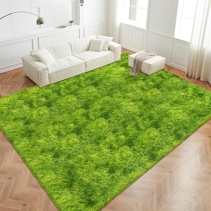 Green Tie-Dyed Rug for Living Room 8x10 Fluffy Area Rug Mat Bedside Throw Rug - Image 5