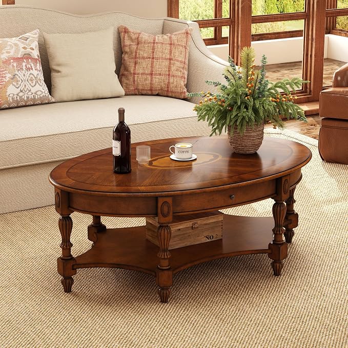 PADMA HOUSE Traditional Wood Oval Coffee Table by PADMAHOUSE