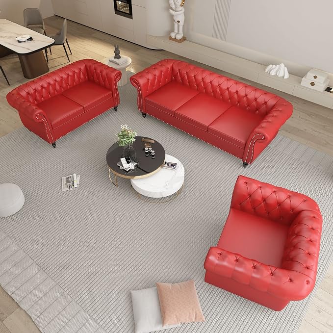 QHITTY 3 Piece Living Room Set, Sectional Chesterfield Sofa Chair Contemporary - Image 7