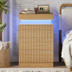 Xixini Nightstand with Charging Station and LED Lights, Fluted Night Stand with - Image 7