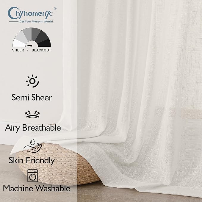 Chyhomenyc Semi Sheer Curtains 63 Inch Length 2 Panels - Image 2