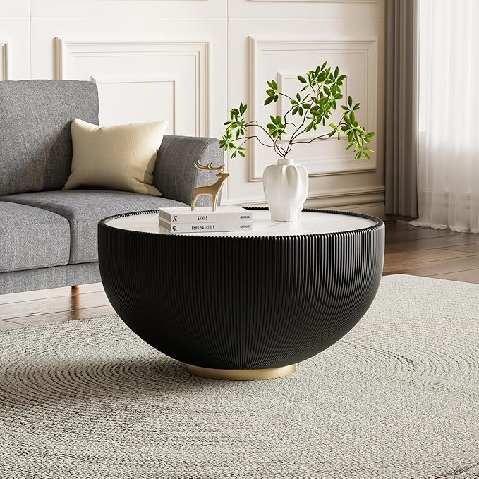 SSLine Bowl-Shape Coffee Table Modern Sintered Stone Top Coffee Table in Black by SSLine