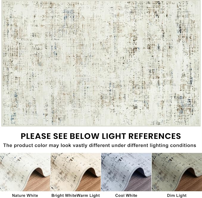 9x12 Washable Area Rug for Living Room Bedroom: Non-Slip Modern Gray White | - Image 8
