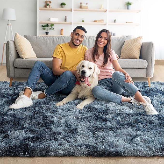 4x6 Tie-Dyed Blue and Grey Fluffy Soft Area Rug Non-Slip - Image 2