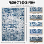 5x7 Area Rug Living Room: Modern Washable Indoor Soft Carpet Blue | - Image 2