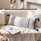 Navy Dark Blue Boho Decorative Lumbar Pillow Cover 14x36, Long Body Pillow by BlissBlush