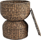 happimess SAT1000B Bhola 18" Hourglass Handwoven Hyacinth Storage Accent Table by Happimess