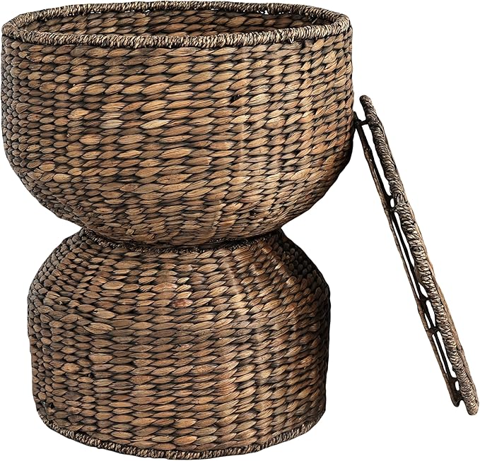 happimess SAT1000B Bhola 18" Hourglass Handwoven Hyacinth Storage Accent Table by Happimess