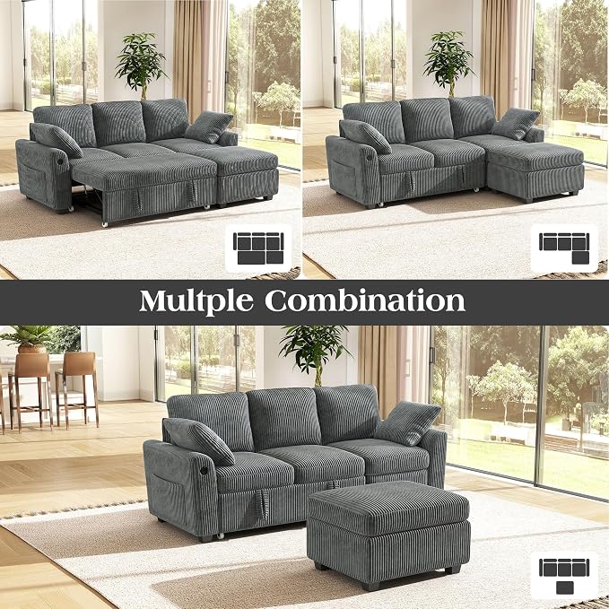Ihanherry 81-inch Corduroy Modular Sectional Sofa Bed - Image 8