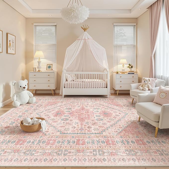 Pink Rugs for Bedroom-10x12 Area Rugs for Living Room, Girls Room | Washable - Image 8