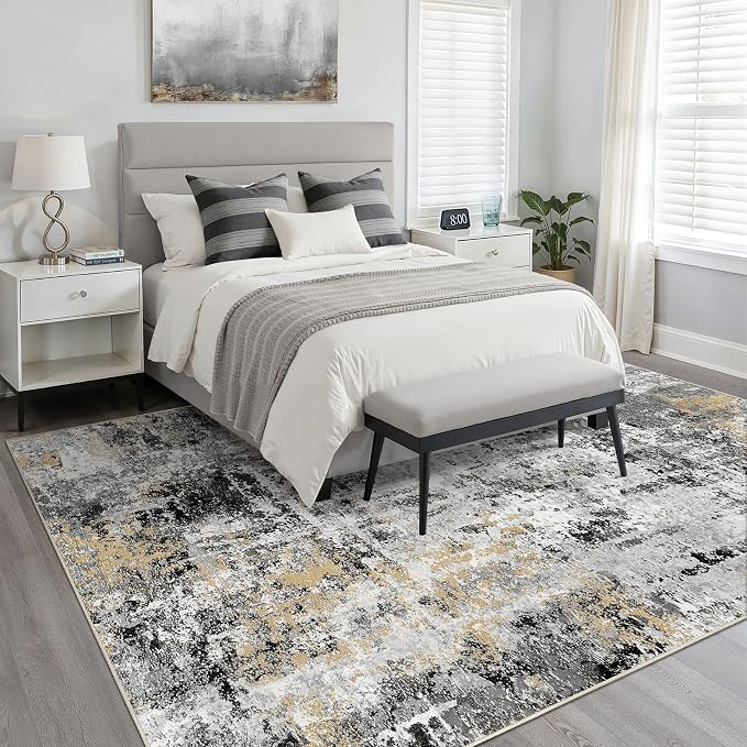 LOONGRUG 7x9 Area Rug Washable Large Neutral Modern Living Room Rugs | Abstract - Image 3