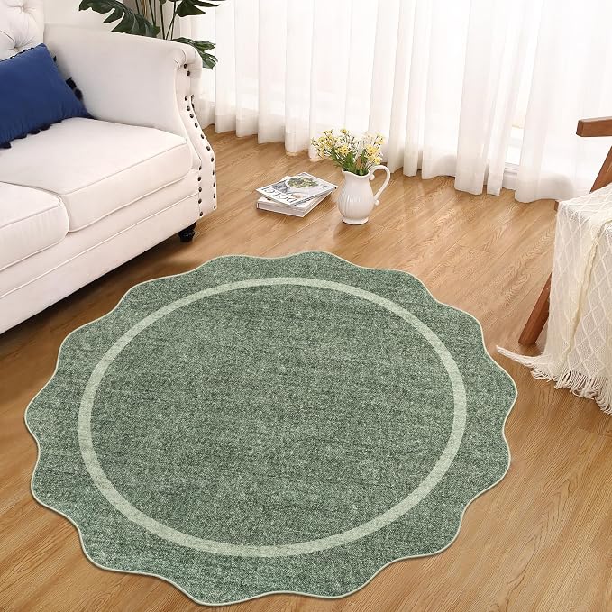GarveeHome Scalloped Washable Small Round Rug 3 ft Non-Slip - Image 3