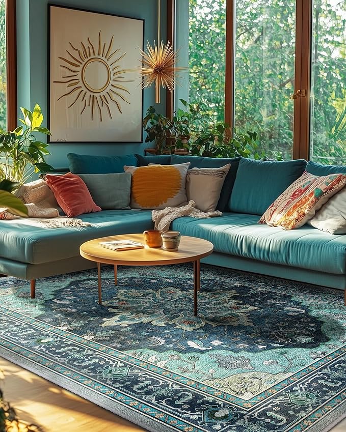 RELEANY Washable Area Rug, Teal | Non-Slip, Water Repellent, Pet Friendly - Image 4