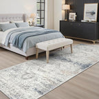 Soalmost Washable Runner Rug 2'6"x8' Kitchen Hallway Runners Blue/Ivory | Soft - Image 4