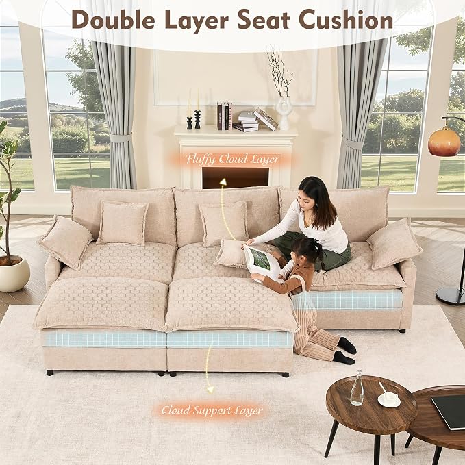 GOSUHI 108" U Shaped Couch, Modular Sectional Sofa, 3-Seater Comfy Cloud Couch - Image 5