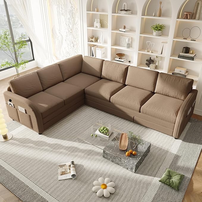 King Size Sleeper Sofas Convertible Couches, Oversized 6-Seat Sectional Sofa - Image 2