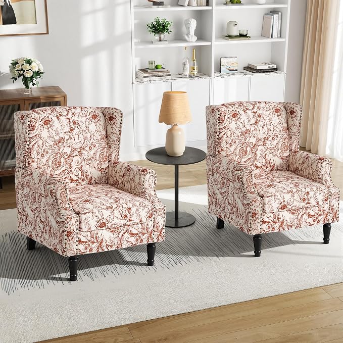 Pia Ricco Set of 2 Floral Accent Chairs, High Back Upholstered Armchairs by PiaRicco