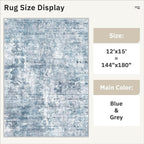 Soalmost 12x15 Washable Area Rugs Soft Living Room Rug Abstract Blue/Grey | - Image 5