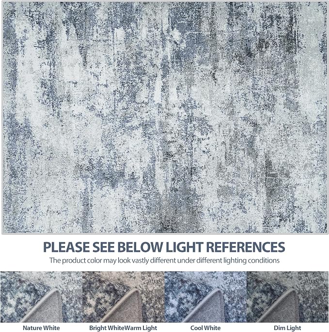 6x9 Area Rugs for Living Room Washable Bedroom Dining Room Blue Grey | Modern - Image 8
